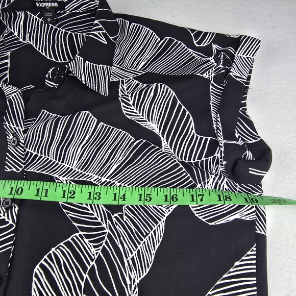 Express Black White Leaf Print Button Down Shirt Dress Short Sleeve Small - Picture 7 of 10